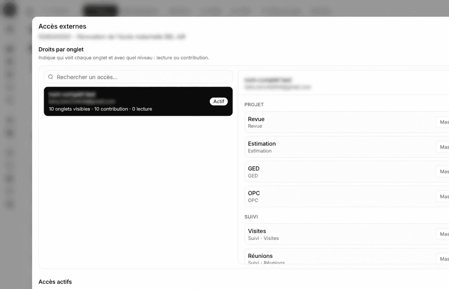 Droits d’accès externes BuildBoard anonymisés