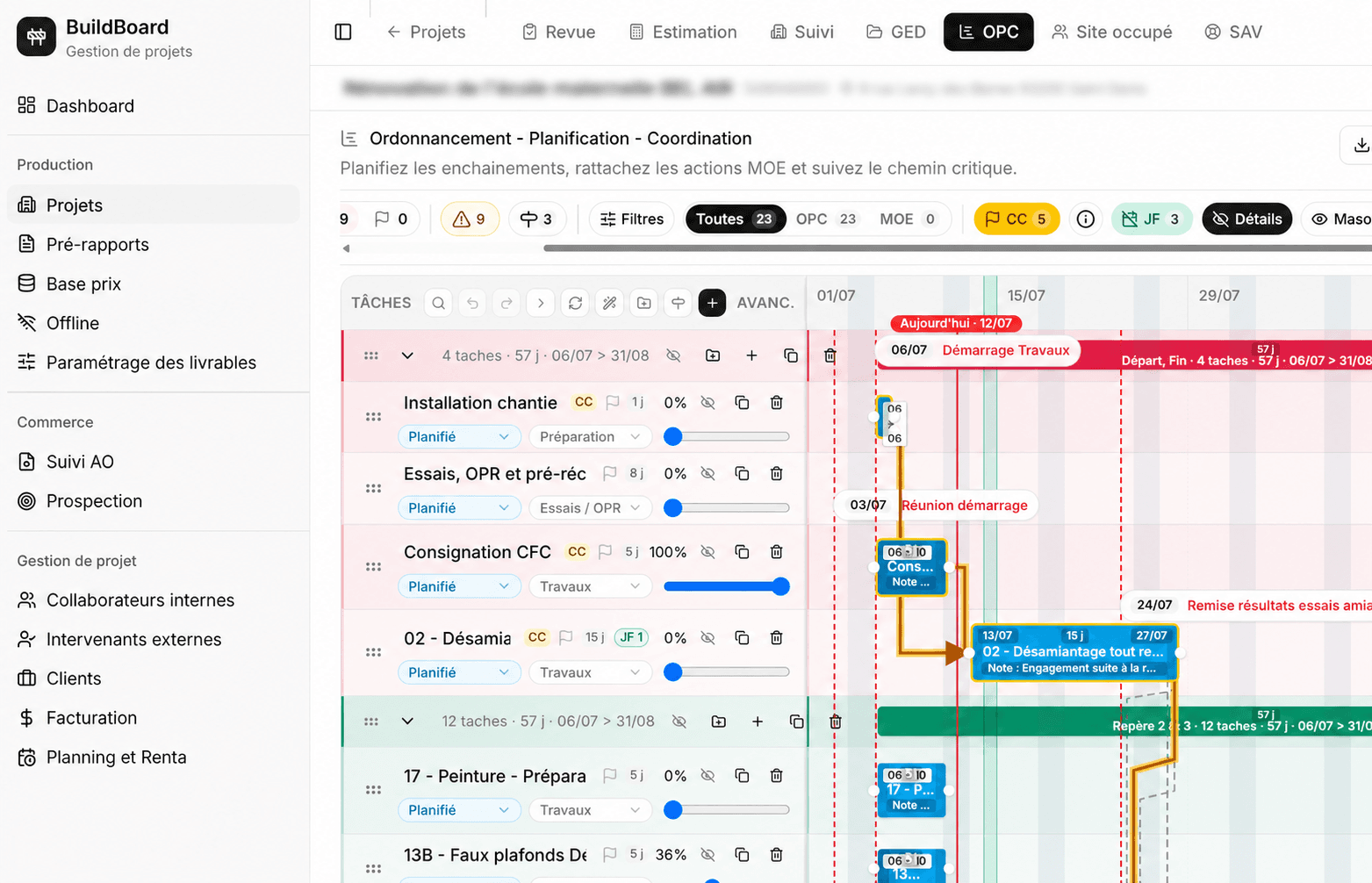 Planning OPC BuildBoard anonymisé